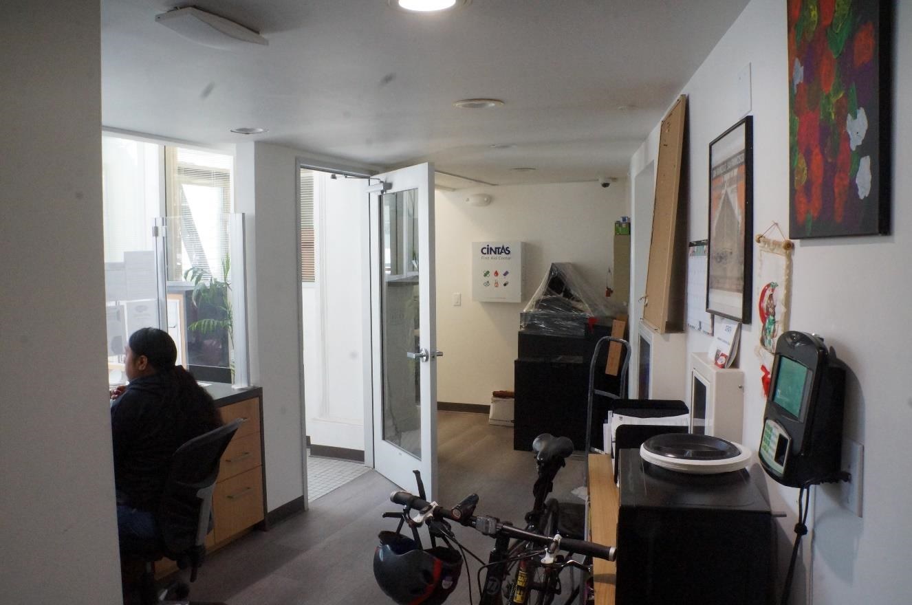 Lobby, enclosed front desk and office